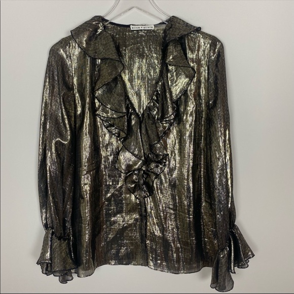 Alice & Olivia gold ruffle top - Picture 2 of 5